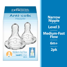 Natural Flow Level 3 Narrow Baby Bottle Silicone Nipple, Medium Flow, 3M+, 100% Silicone Bottle Nipple, 2-Pack